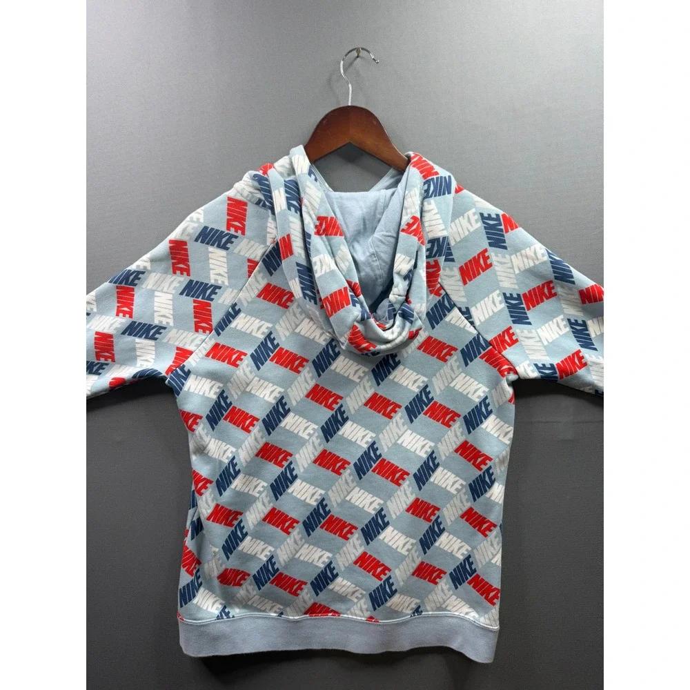 Nike Hoodie Mens Light Blue All Over Print Logo Pullover‎ Medium